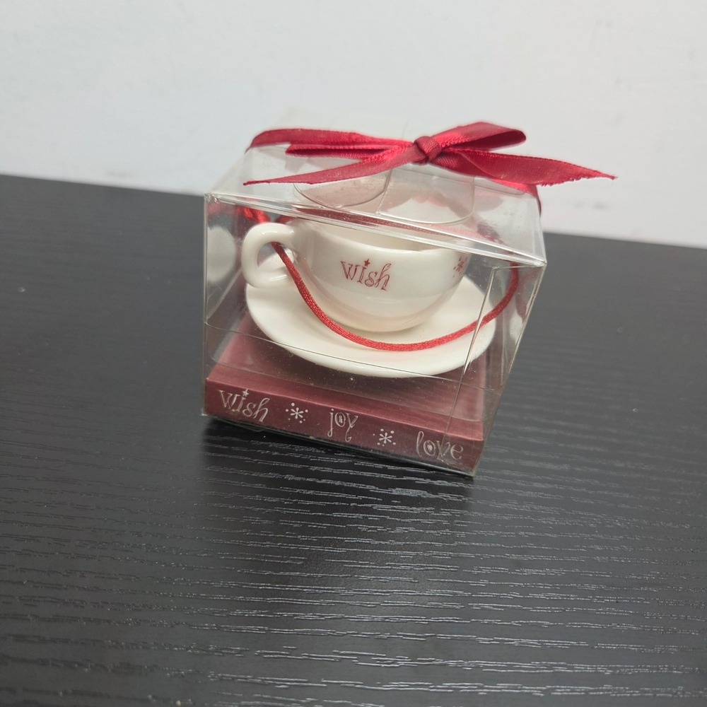 Starbucks Xmas Cappuccino Cup Saucer Ornament Wish Joy Love 192168 New